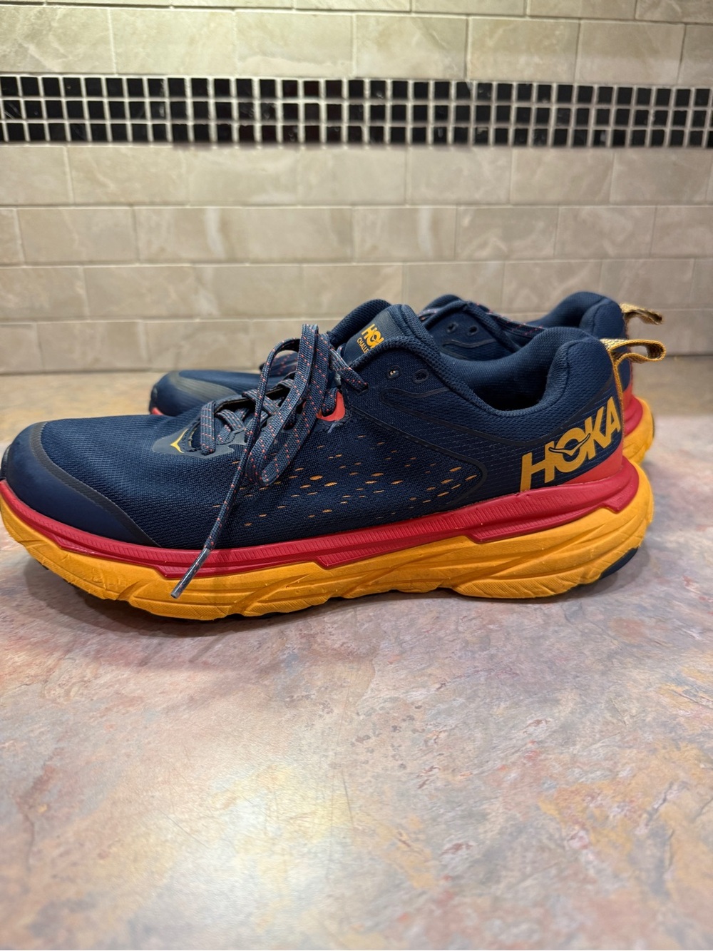 HOKA Challenger ATR 6 8.5 2E Wide Trail Running Shoes Blue Yellow